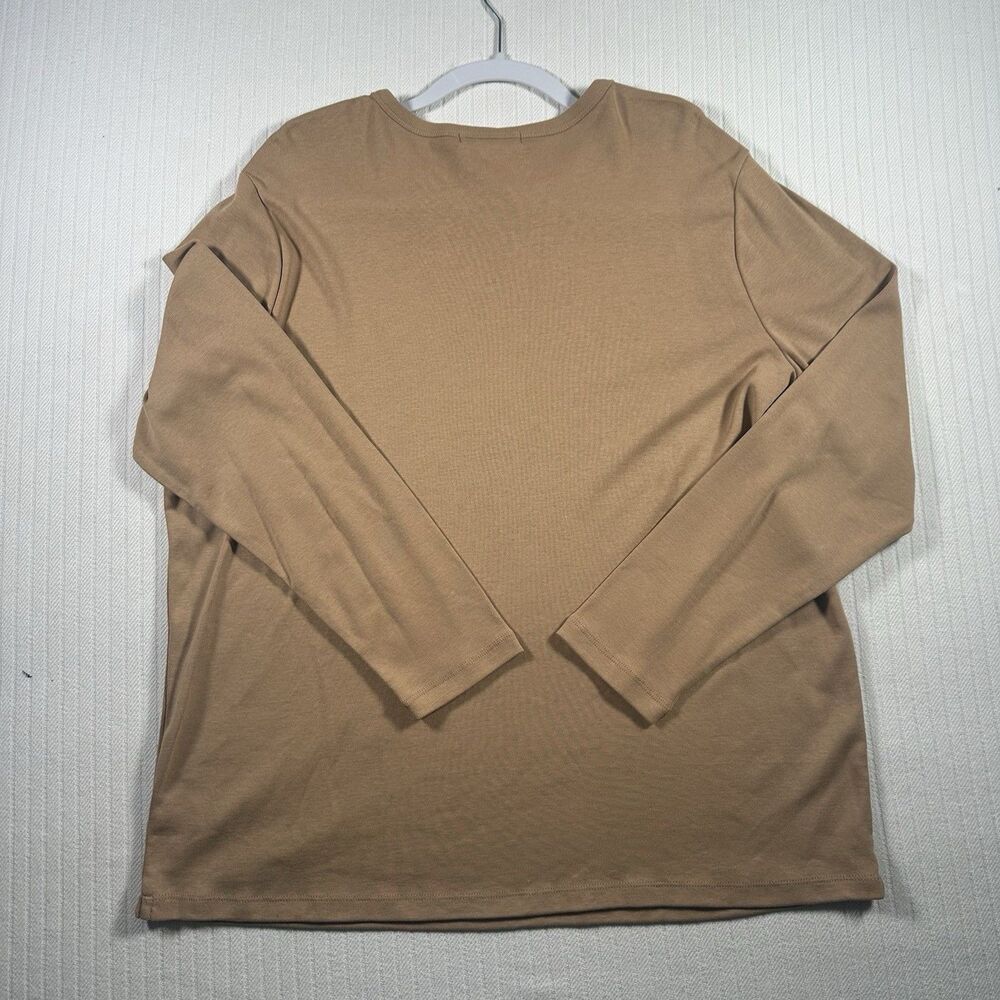Lauren Ralph Lauren Women Plus 2X Camel Brown Long Sleeve Cotton Crew Neck Tee